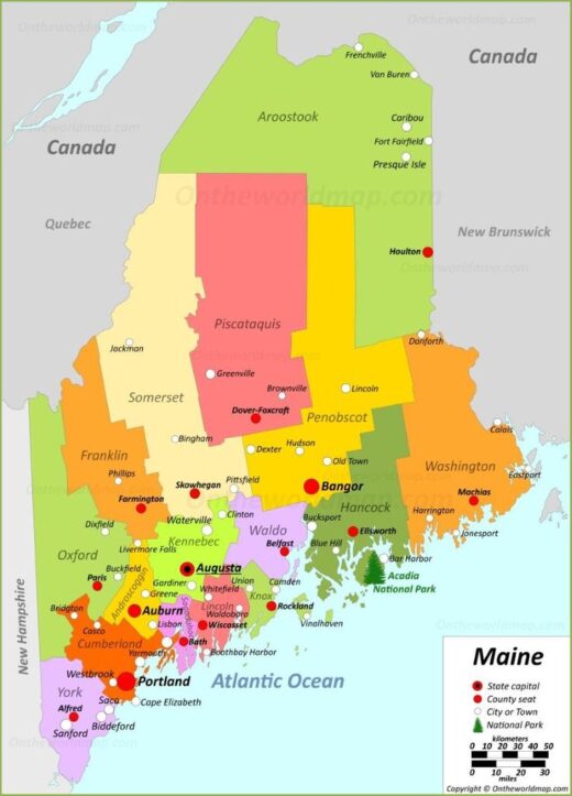 map of the state maine